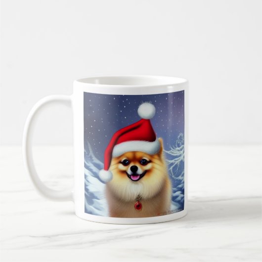 ポメラニア犬、サンタ、クリスマスコーヒーマグ コーヒーマグカップ (左)