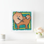 ポメラニア犬 スクエア壁時計 (ホーム)