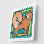 ポメラニア犬 スクエア壁時計 (傾斜)