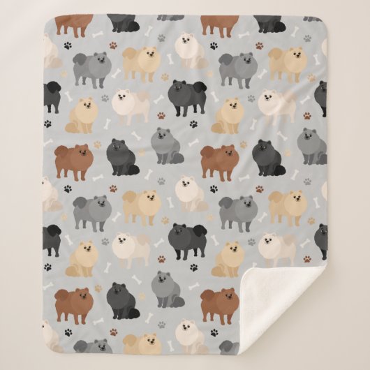 ポメラニア犬・パウ・プリントズ・アンド・ドッグ・ボーンズ・シェルパ・ブランケット シェルパブランケット (正面)