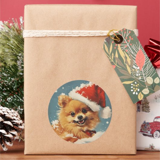 ポメラニア犬 ラウンドシール (クリスマス)