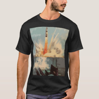 ポラリス核ミサイル潜水艦の発射レトロアート Tシャツ