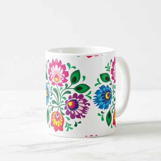 ポリオ伝統的ンフローラフォーク刺繍模様 コーヒーマグカップ (正面右)