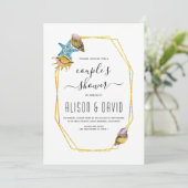 ポリゴンと貝殻のビーチウェディング カップルシャワー 招待状 (スタンド正面)