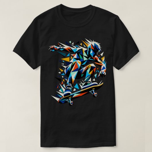 ポリゴンアートスケートボードスケートボ Tシャツ (デザイン正面)