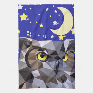 ポリゴンフクロウと星空 キッチンタオル