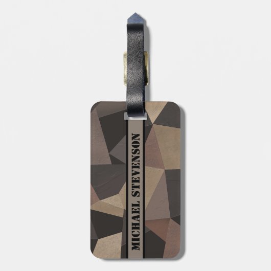 ポリゴン三角形の幾何学的プリント茶色のベージュ ラゲッジタグ (裏面縦)