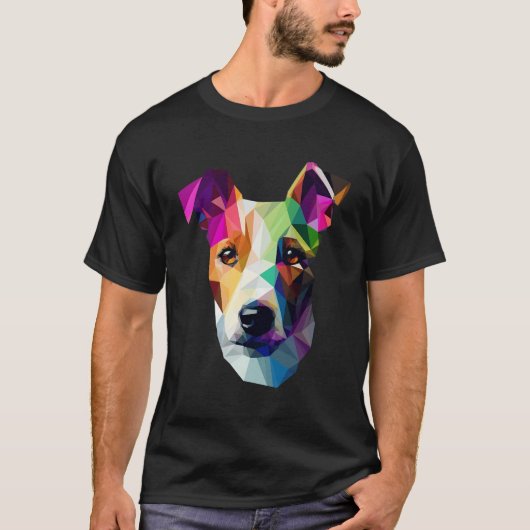 ポリゴン抽象芸術幾何学的ジャックラッセルポリアート Tシャツ (正面)