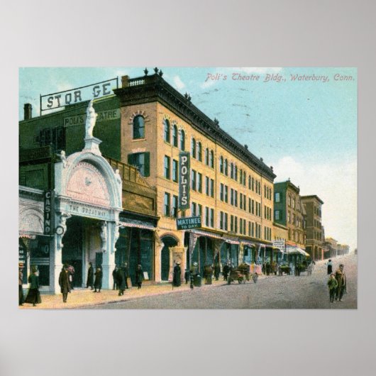 ポリシアター、ウォーターベリー、CT 1910ヴィンテージ ポスター (正面)