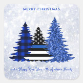 ポリスクリスマスブループレイドグリッターツリーフェスティバル スクエアシール (正面)