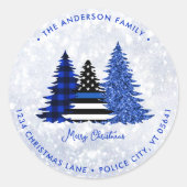 ポリスクリスマスブルーホリデーツリー差出人住所 ラウンドシール (正面)