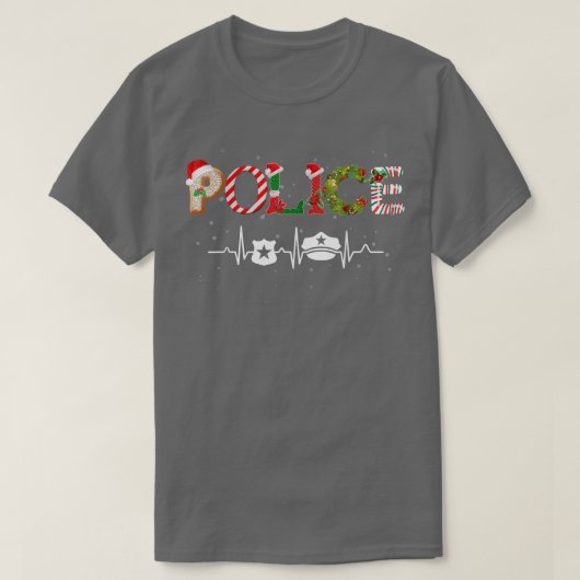 ポリスハットハートビートクリスマスサンタクロース雪のクリスマス Tシャツ (デザイン正面)