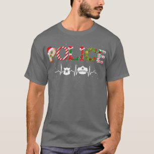 ポリスハットハートビートクリスマスサンタクロース雪のクリスマス Tシャツ