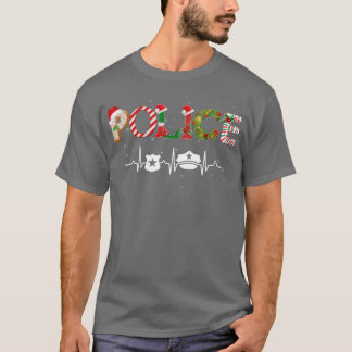 ポリスハットハートビートクリスマスサンタクロース雪のクリスマス Tシャツ