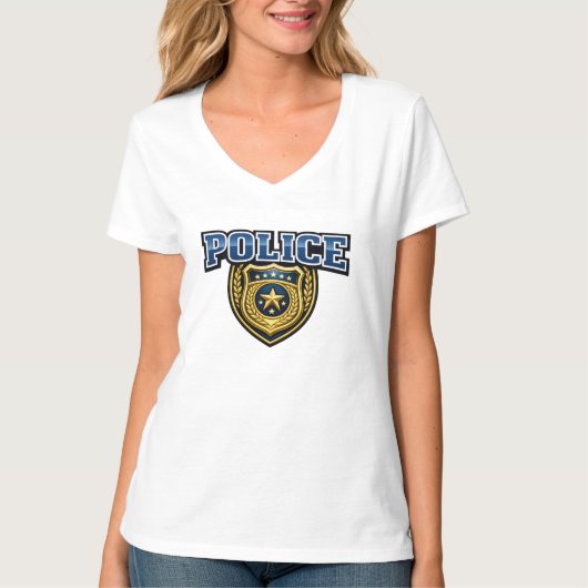 ポリスバッジ大胆テキストデザイン Tシャツ (正面)