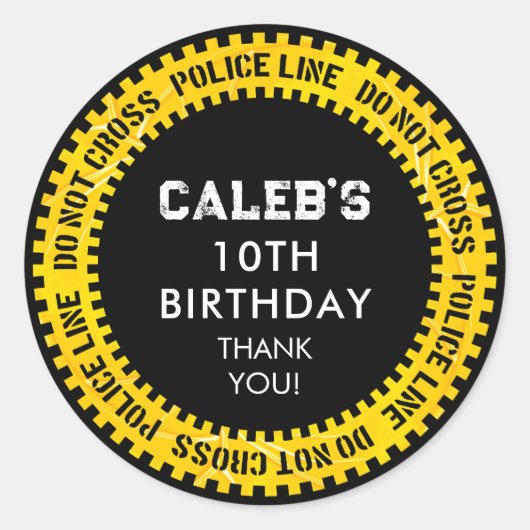 ポリスライン黄色テープの誕生日 ラウンドシール (正面)