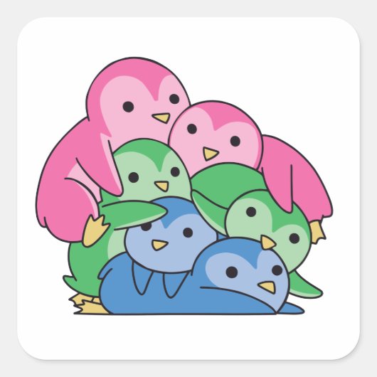ポリセクシャル国旗のプライドLgbtqかわいいペンギン スクエアシール (正面)