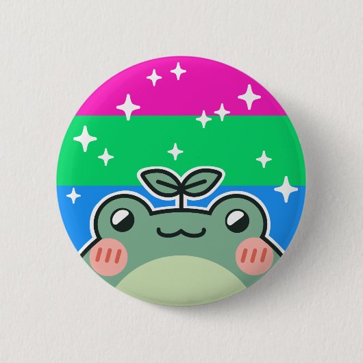 ポリセクシュアルLGBTプライドフラッグカエル 缶バッジ (正面)