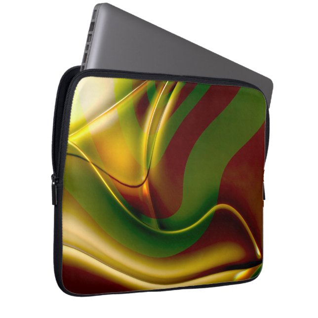 ポリッシュと膨らんだセピア緑の曲線スパイラル ラップトップスリーブ (正面右)