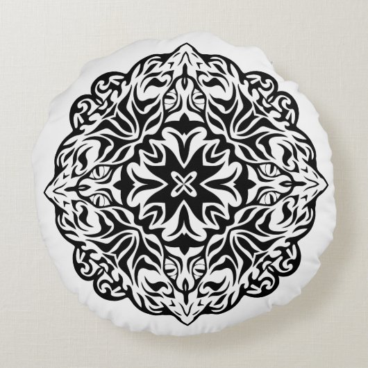 ポリネシアのマオリのスタイルの入れ墨の曼荼羅の民族の芸術 ラウンドクッション (裏面)
