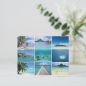 ポリネシアフランスのコラージピンク文字はがき ポストカード (スタンド正面)