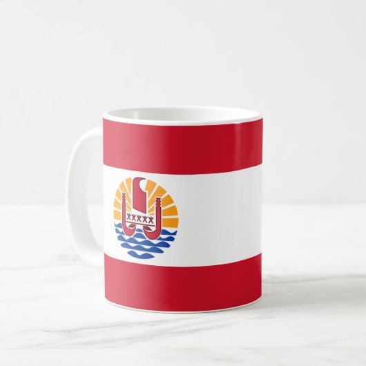 ポリネシアフランスの国旗のセラミックコーヒーマグ コーヒーマグカップ (正面左)