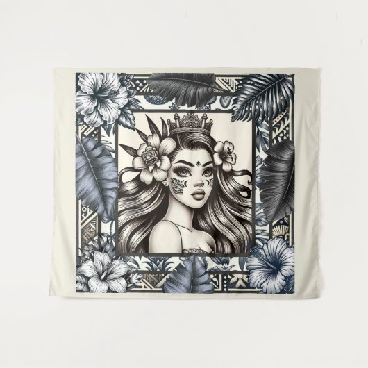 ポリネシアプリンセスブルーフローラトライバル タペストリー (正面(横))