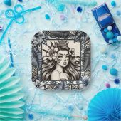 ポリネシアプリンセスブルーフローラトライバル ペーパープレート (パーティー)