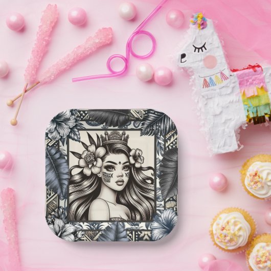 ポリネシアプリンセスブルーフローラトライバル ペーパープレート (パーティー)