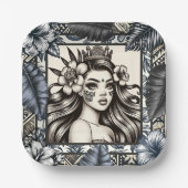 ポリネシアプリンセスブルーフローラトライバル ペーパープレート (正面)