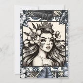 ポリネシアンプリンセス ブルー フラワー トライバル スイート16 招待状 (裏面)