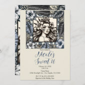 ポリネシアンプリンセス ブルー フローラル トライバル スイート16 招待状 (正面/裏面)