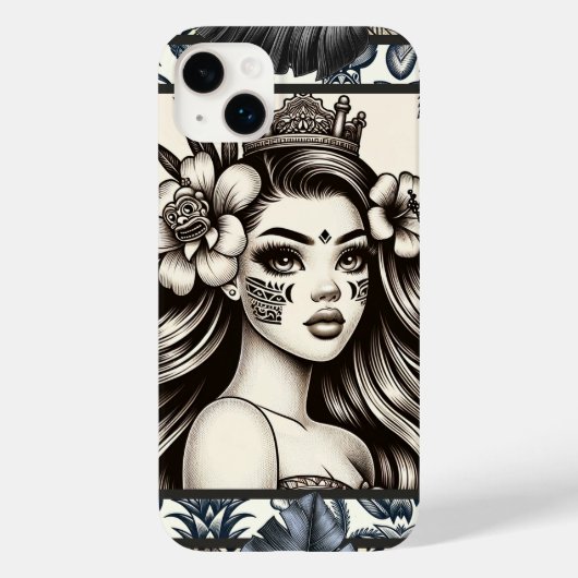 ポリネシアンプリンセス 青い花の部族風デザイン Case-Mate iPhoneケース (裏面)