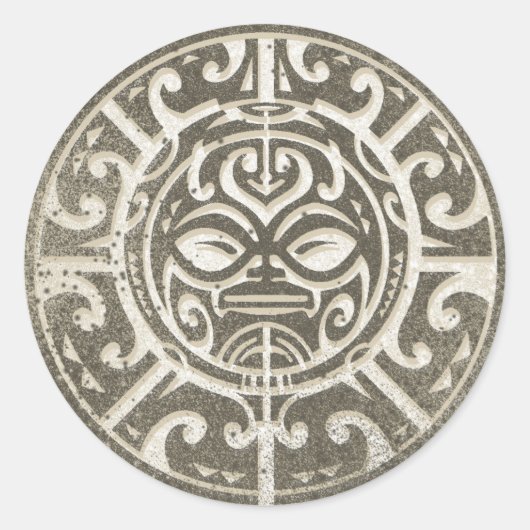 ポリネシア族の部族顔ブラウン ラウンドシール (正面)