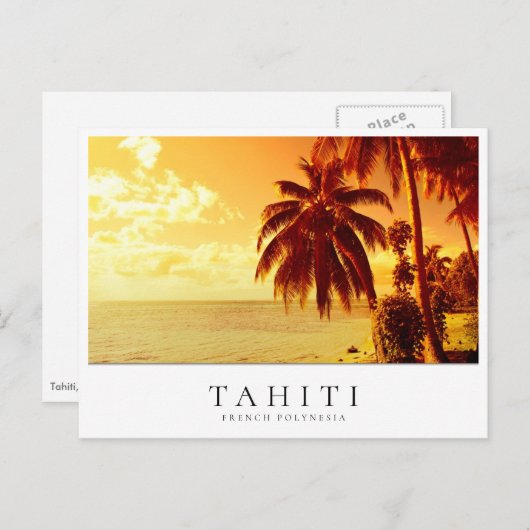 ポリネシア・タヒチのヤシのフランスの木の夕日 ポストカード (正面/裏面)