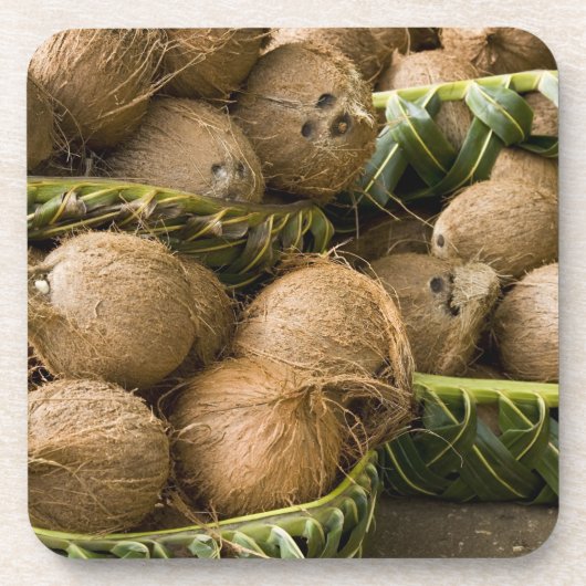 ポリネシア,トンガ王国。ココナッツの表示 コースター (正面)