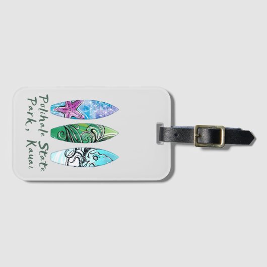 ポリハレカウアイウォーターカラーサーフボード ラゲッジタグ (正面横)