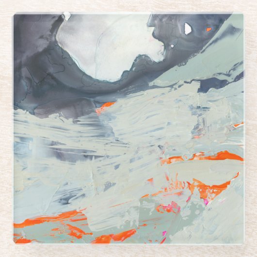 ポリフォニック海 – ベージュ ガラスコースター (正面)