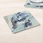 ポリフォニック海 – 青 スクエアペーパーコースター (アングル)