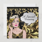 ポリーがポップアートのパーティー招待状を主催する 招待状 (正面)