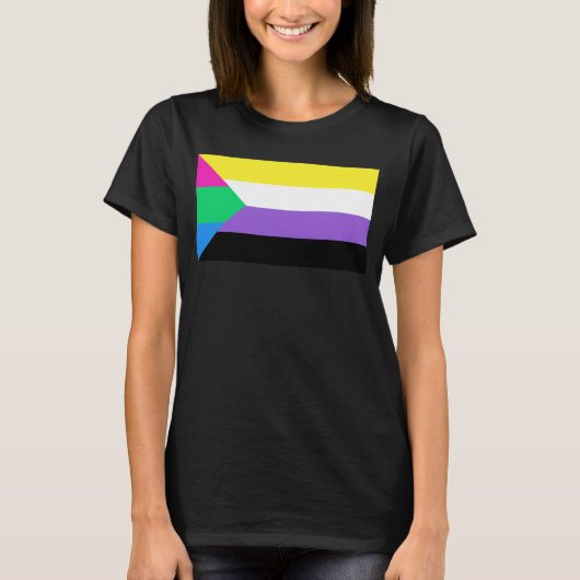 ポリ非バイナリフラグカラーLGBT Tシャツ (正面)