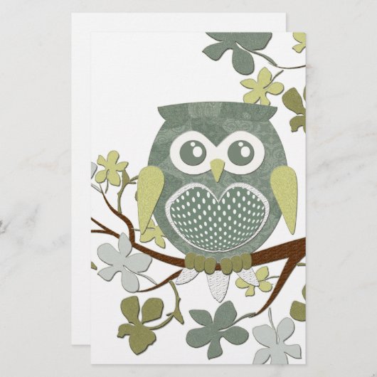 ポルカの木のフクロウの文房具 便箋 (正面/裏面)