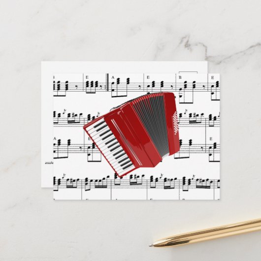 ポルカを踊ろう、赤いアコーディオン ポストカード (正面/裏面インサイチュ)