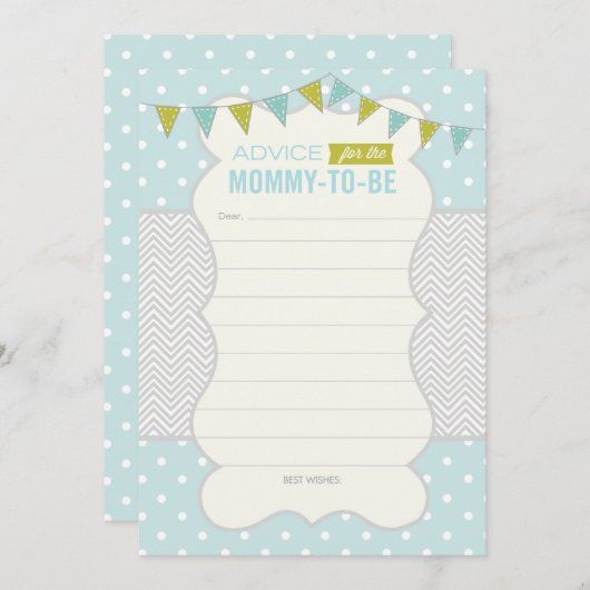 ポルカドタとシェブロン赤ちゃんシャワーアドバイスカード 招待状 (正面/裏面)