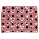 ポルカドットとリボン ピンク 白 黒 レトロスタイル ラージペーパーバッグ (正面)