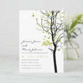 ポルカドットの木のラブバード 招待状 (スタンド正面)