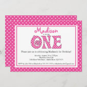 ポルカドットアルファベット ファーストバースデーパーティー招待状 招待状 (正面/裏面)