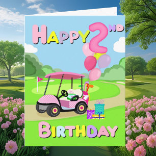 ポルカドットピンクの女の子ゴルフカード お誕生日おめでとう 2歳 カード
