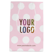 ポルカドットピンク ギフトバッグ ビジネス ロゴ 10インチ (裏面)