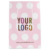 ポルカドットピンク ギフトバッグ 企業ロゴ 10インチ (正面)